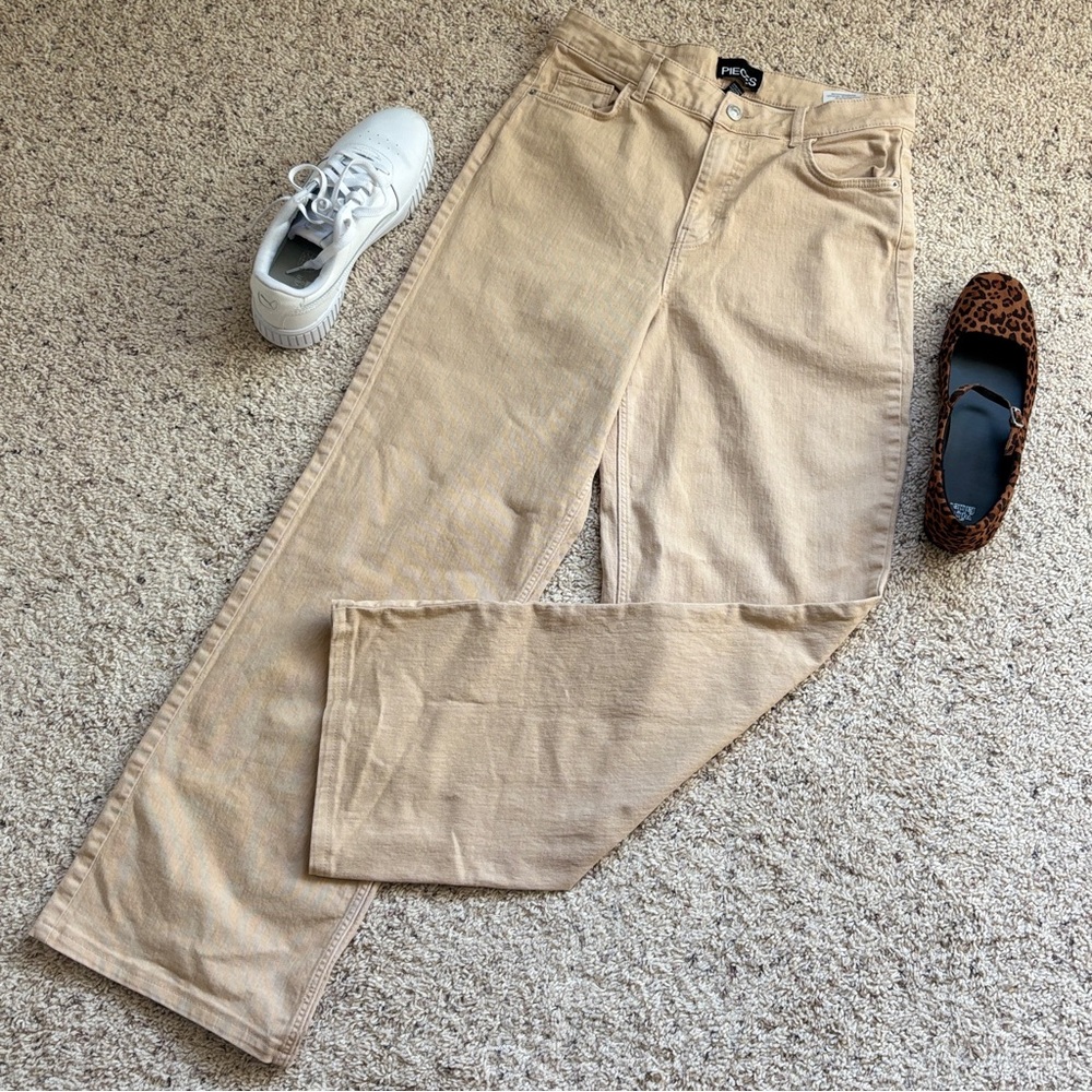 Pieces Wide Leg Stretchy Tan Twill Women’s Pants L